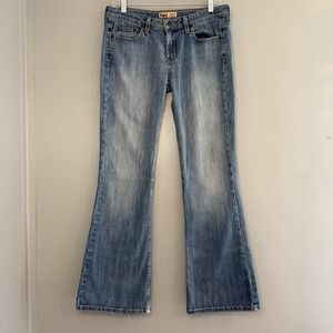 Y2K lei Ashley Ultra Low Rise Flare Jean 32"x  32" Grunge Hip Hugger Distressed